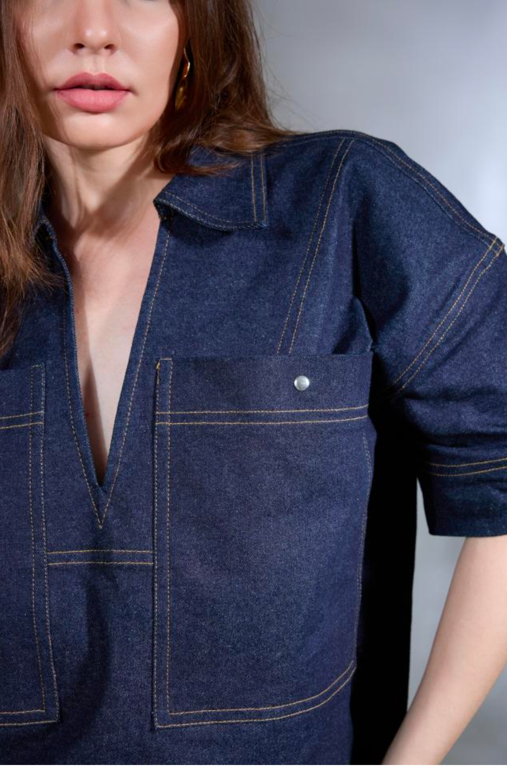 Denim V Neck Crop Top